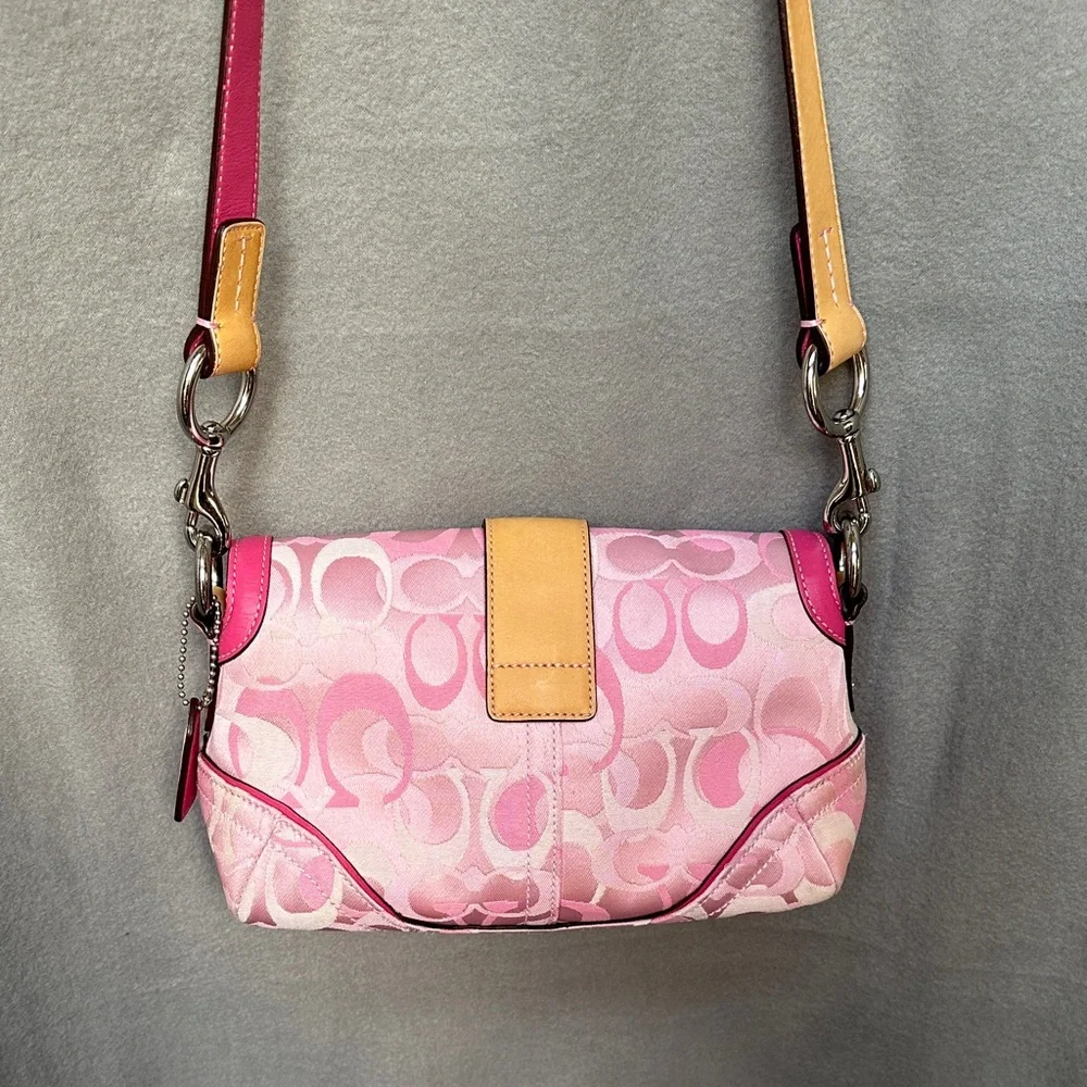 Coach 1854 Pink Signature Jacquard Buckle Flap Crossbody with Tag RARE Vintage - Picture 2 of 16